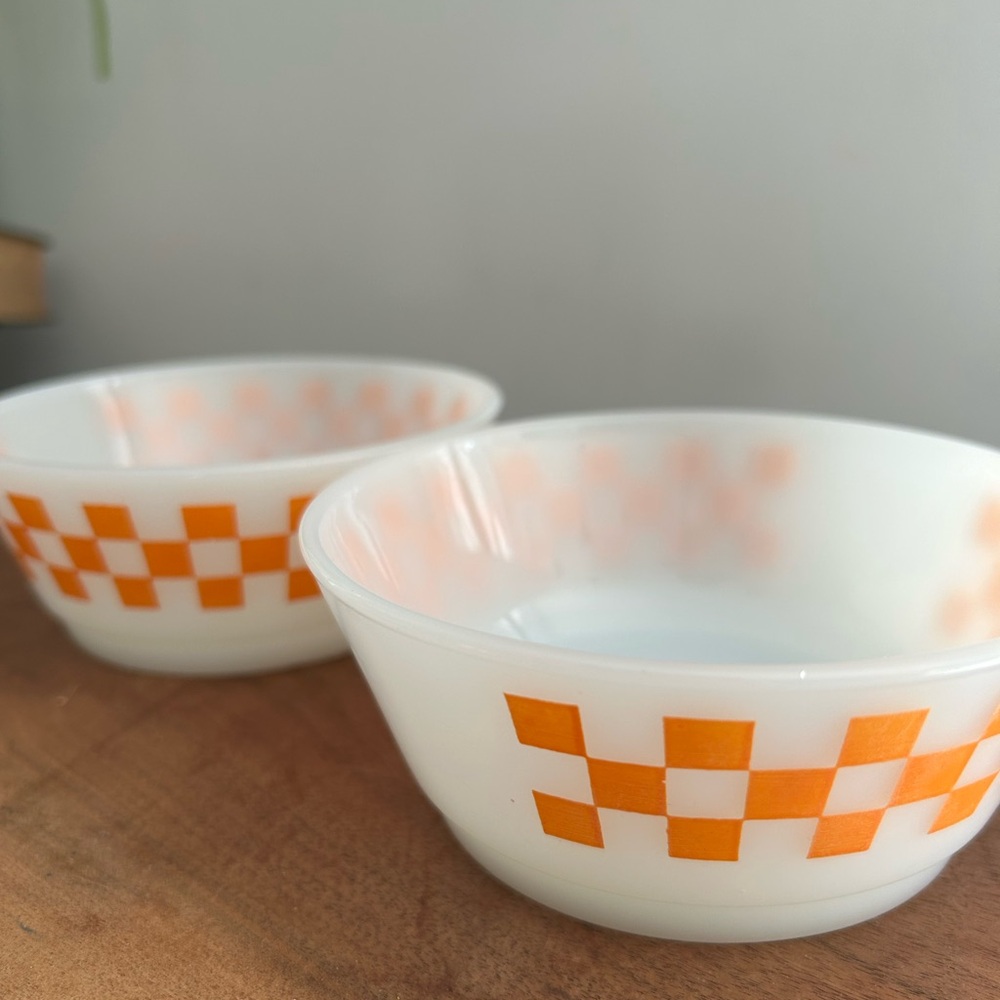 Fire King Orange Checkered Retro cereal Bowls set of 2 Mint Condition